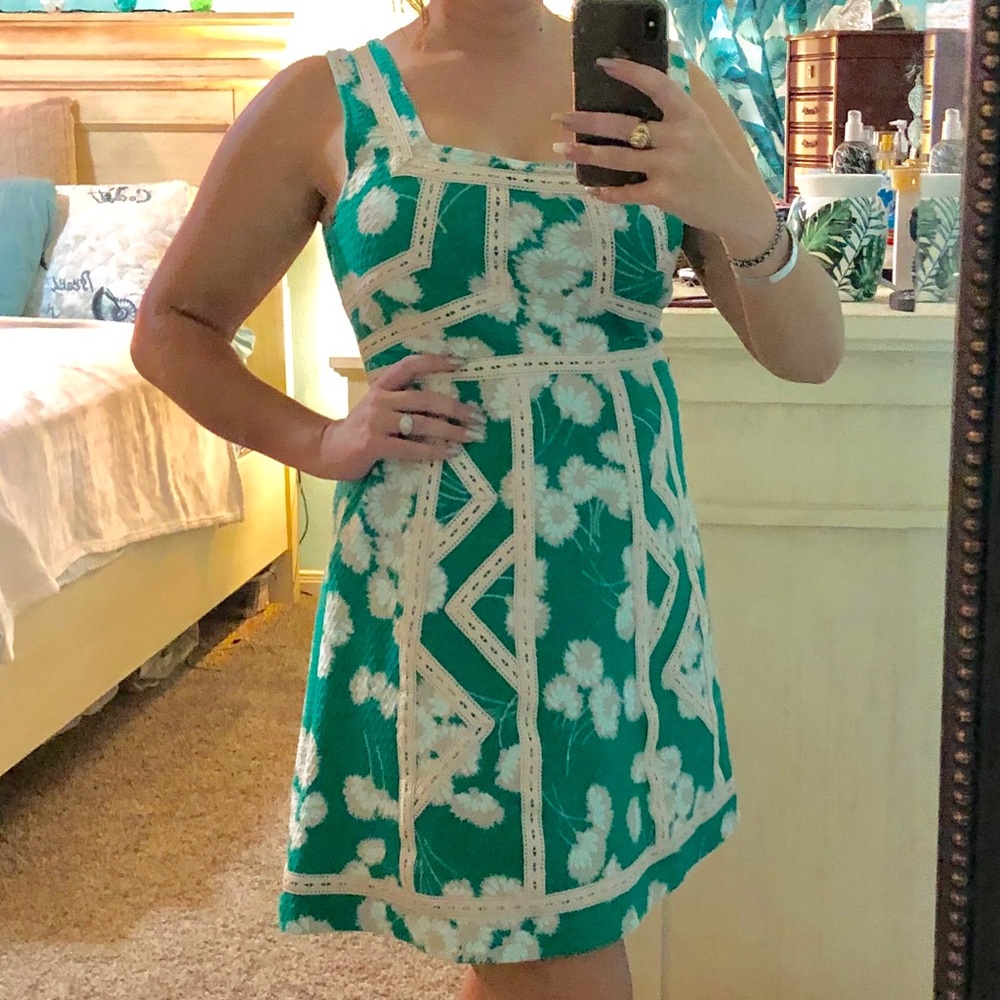 Anthropologie | flower print & lace detail dress